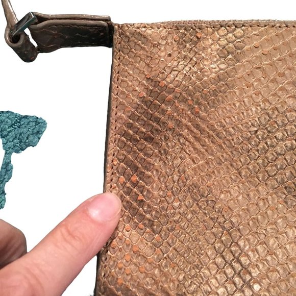 MONSAC Vegan Small Shoulder Bag Snake Embossed Burnt Metallic Gold Y2K - Picture 5 of 6